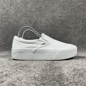 Vans Stackform Mens Sz 8 Women’s Sz 9.5 White Slip-On Platform Casual Shoes Used